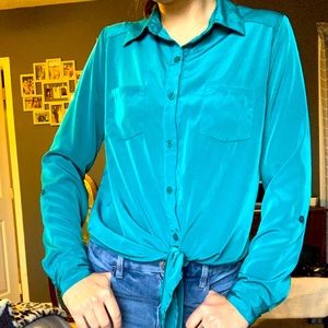 Forever 21 teal front tie button down dress shirt